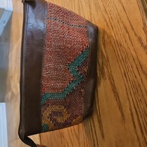 Southwestern Wool & Leather Tapestry Clutch Toiletry Bag Southwest Aztec